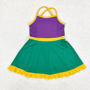 GSD1431 RTS toddler girl clothes mardi gras girl summer dress yoga clothes