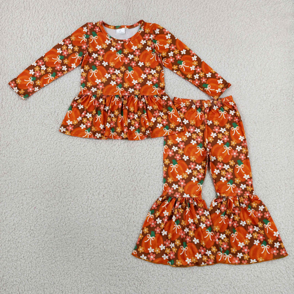 GLP3343 RTS kids girl clothes pumpkin toddler girl fall outfit halloween clothes