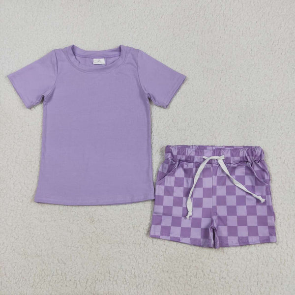 GSSO2524 RTS girl clothes purple plaid toddler girl  summer outfit