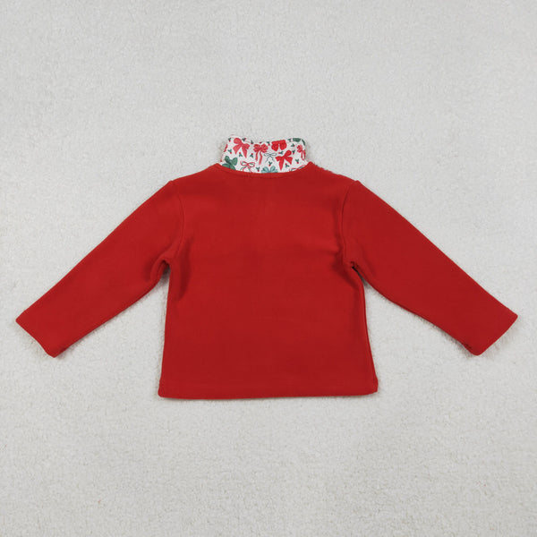 GT1150 RTS girl  clothes velvet red bows girl christmas winter top