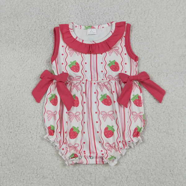 SR4011 RTS baby girl clothes strawberry bows toddler girl summer bubble
