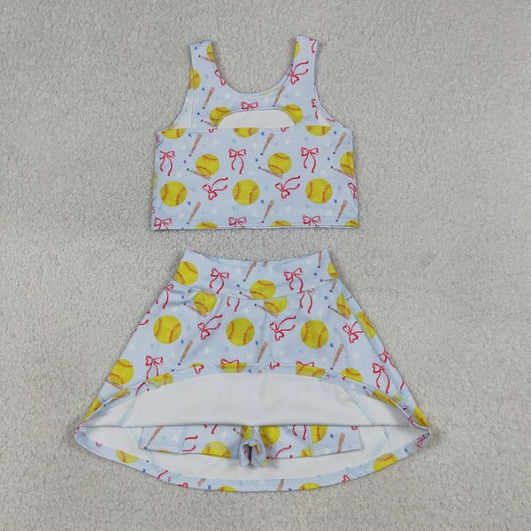 GSD3836 RTS toddler clothes softball girl summer yoga set sports outit