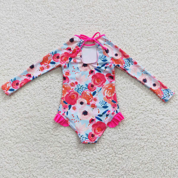 S0083 kids clothes girls floral swimsuit girl summer swimwear 1