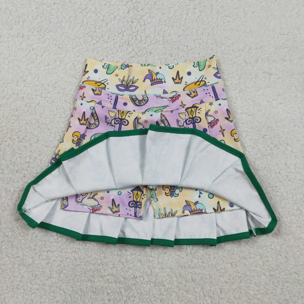 GLK0163 RTS kids girl clothes mask mardi gras clothes sports skirt shorts bottom