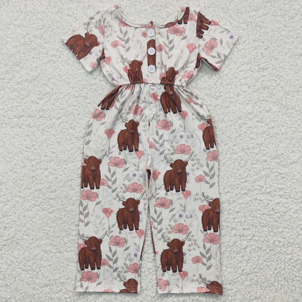 SR0227 kids clothes girls highland cow summer jumpsuit