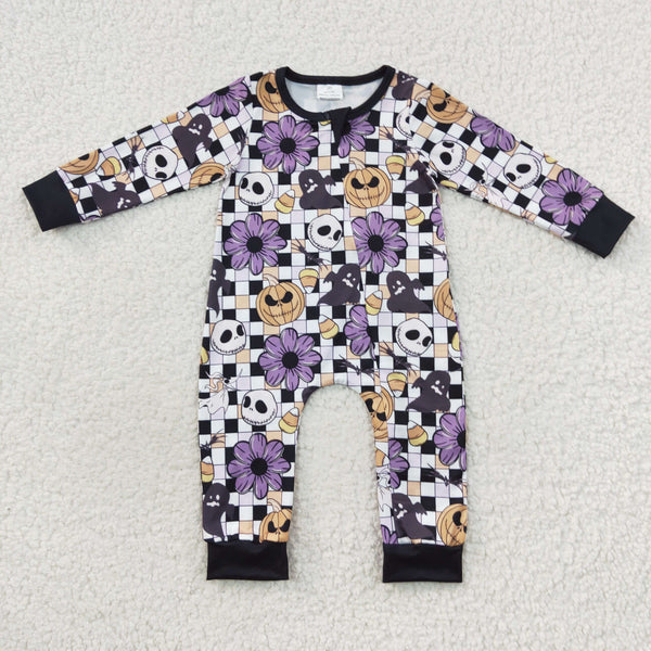 LR0445  baby clothes pumpkin halloween winter zipper romper