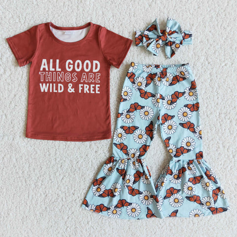 E7-28 girl all good things are wild & free fall spring short sleeve set-promotion 2024.2.24