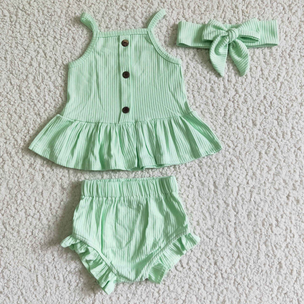 GBO0056 girl green short sleeve bummies set