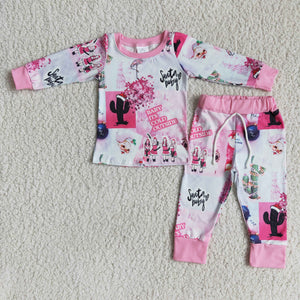 6 A17-4 girl pink santa baby cold outside christmas winter long sleeve set - promotion 2023.10.14