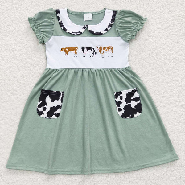 GSD0347 baby girl clothes cow embroidery farm girl summer dress