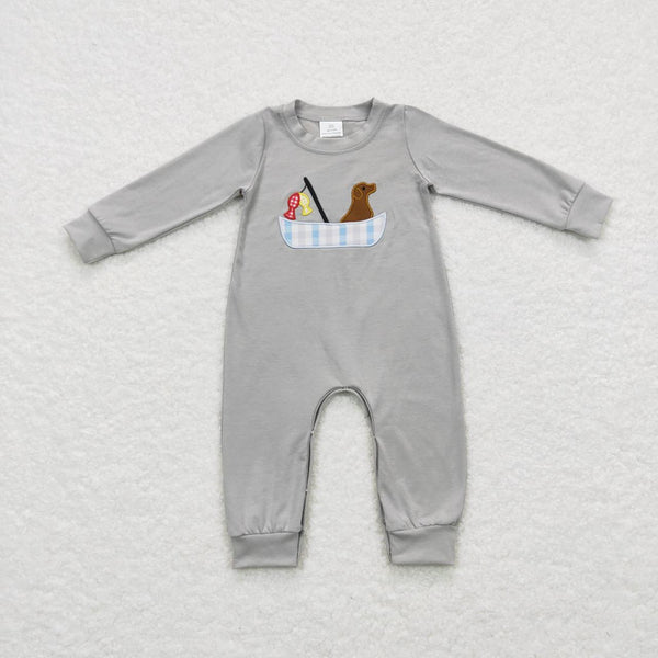 LR0690 RTS baby clothes dog fish embroidery  baby winter romper