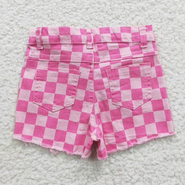 SS0092 baby girl clothes pink plaid denim shorts summer bottom