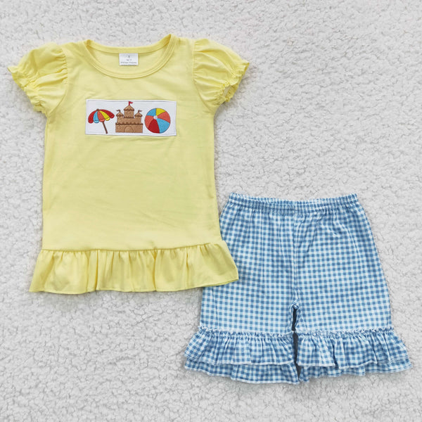 toddler clothes yellow embroidery summer shorts set kids matching clothing