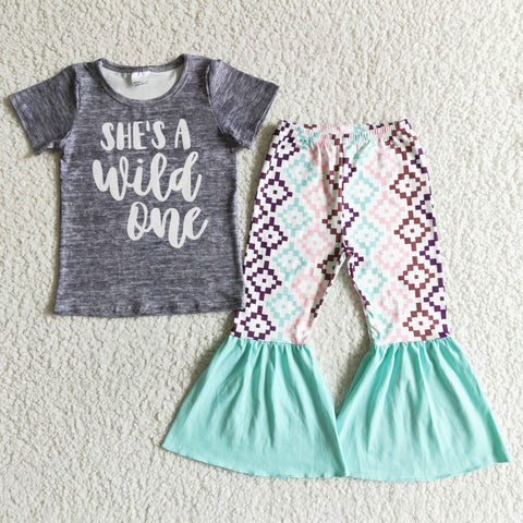 B14-24 kids clothing girl grey wild short sleeve fall spring set-promotion 6.1 $2.99