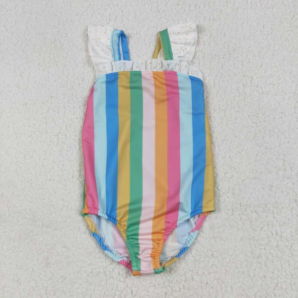 S0550 RTS girl clothes colorful stripes girl summer swimsuit beach wear