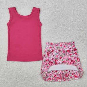 GSD1599 RTS Girl Clothes Pink Floral Toddler Girl  Summer Outfit Yoga Clothes