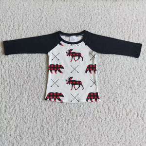 6 B6-32 boy shirt bear black long sleeve top shirt - promotion 2023.10.21