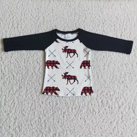 6 B6-32 boy shirt bear black long sleeve top shirt - promotion 2023.10.21