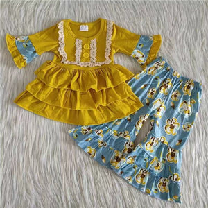 6 B12-36 girl yellow ruffles winter long sleeve set-promotion 2024.10.5 $2.99