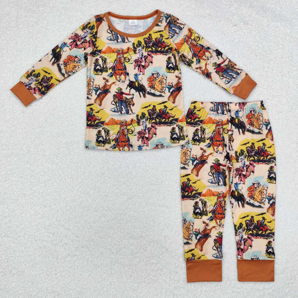 BLP0511 RTS toddler boy clothes cowboy boy winter pajamas outfit horse western clothing-bamboo