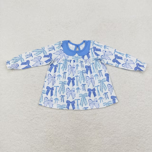 GT0666 RTS toddler girl clothes blue grandmillennial bow girl winter top shirt