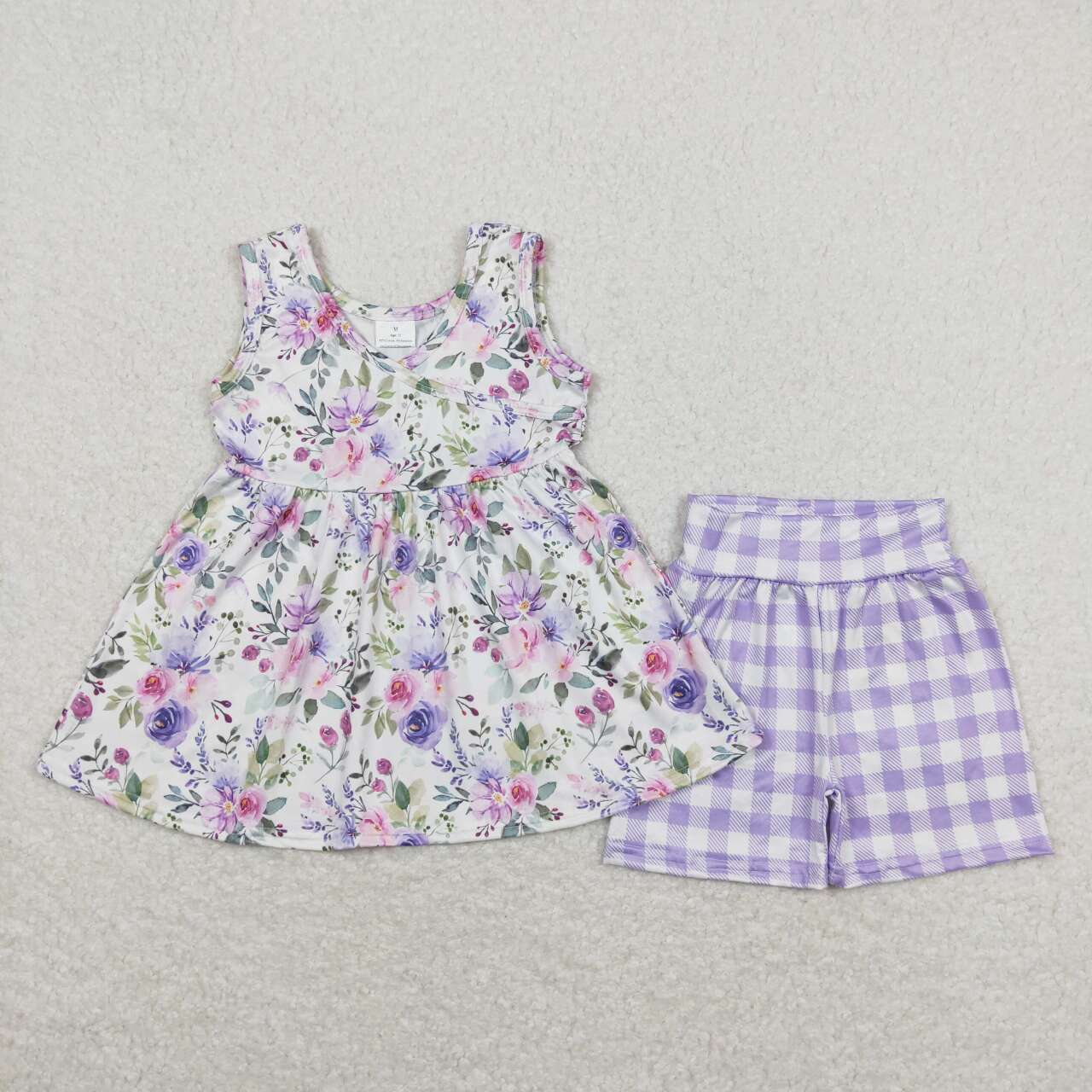 GSSO0742 RTS baby girl clothes floral gingham toddler girl summer outfits