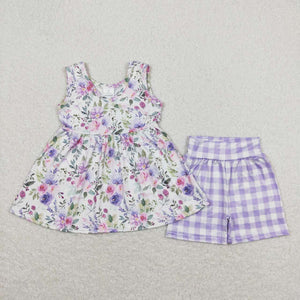 GSSO0742 RTS baby girl clothes floral gingham toddler girl summer outfits