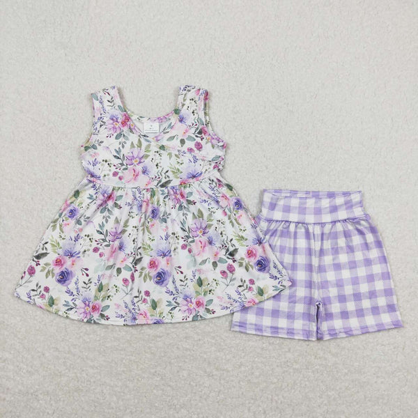 GSSO0742 RTS baby girl clothes floral gingham toddler girl summer outfits