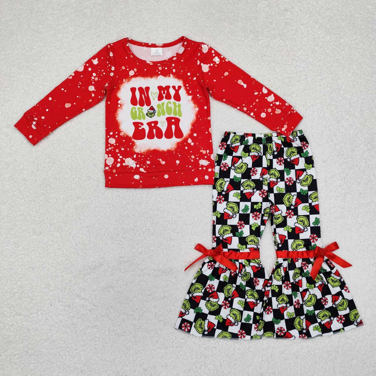 GLP1902 RTS  toddler girl clothes cartoon girl christmas bell bottoms set