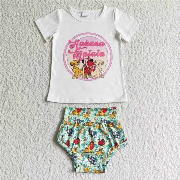 girl clothing cartoon lion bummies set(no headband)