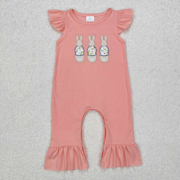 SR2434 RTS baby girl clothes bunny embroidery girl easter summer romper