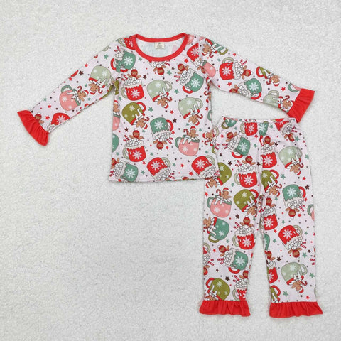 GLP1621 RTS  toddler girl clothes gingerbread man girl winter christmas pajamas set-bamboo