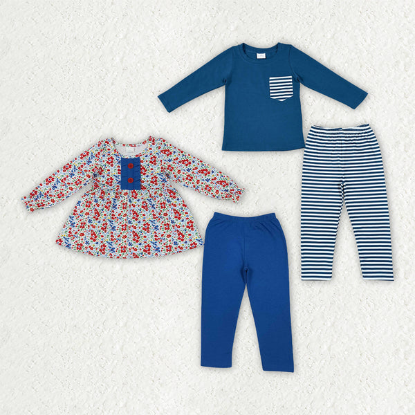 RTS Matching clothing kids floral and stripe print fall pants set-2026.10.13