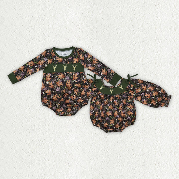 RTS Matching clothing fall deer leaf camo print kid long sleeve romper fall clothing-2026.9.28