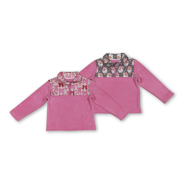 RTS toddler clothes matching clothing baby santa bows print top girls winter pullover-2025.10.11