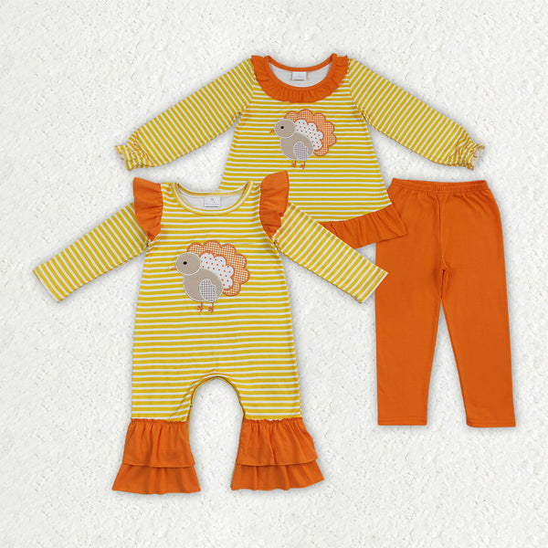 RTS Matching clothing thanksgiving turkey embroidery print kid long sleeve romper pant fall clothing-2026.9.17