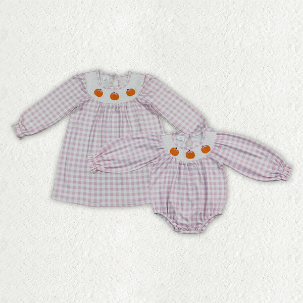 RTS Matching clothing halloween pumpkin embroidery gingham smock halloween fall clothing-2026.9.25