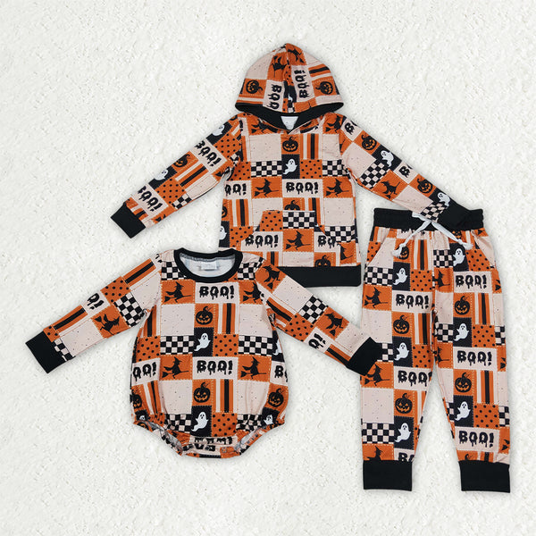RTS Matching clothing halloween boo ghost pumpkin witch print kid long sleeve romper hoodie pant fall clothing-2026.9.22