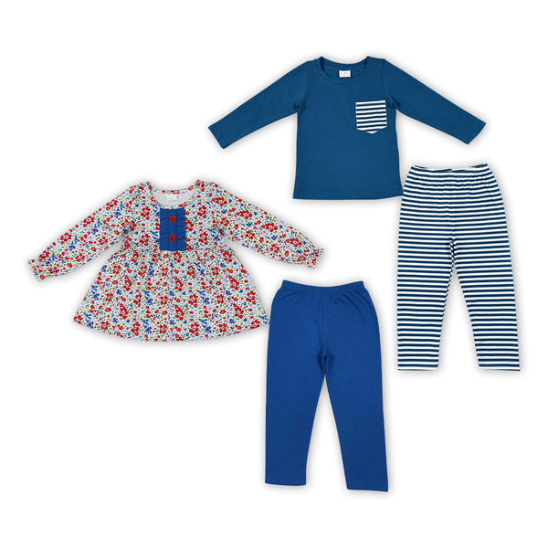 RTS Matching clothing kids floral and stripe print fall pants set-2026.10.13