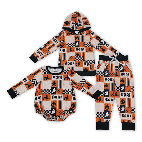 RTS Matching clothing halloween boo ghost pumpkin witch print kid long sleeve romper hoodie pant fall clothing-2026.9.22