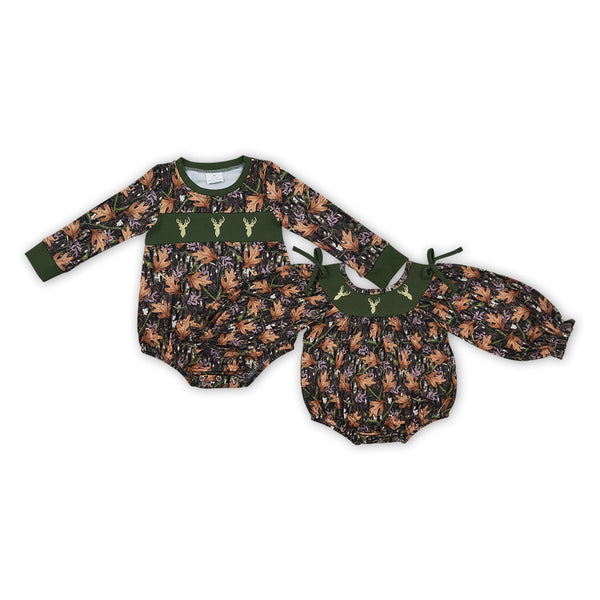 RTS Matching clothing fall deer leaf camo print kid long sleeve romper fall clothing-2026.9.28