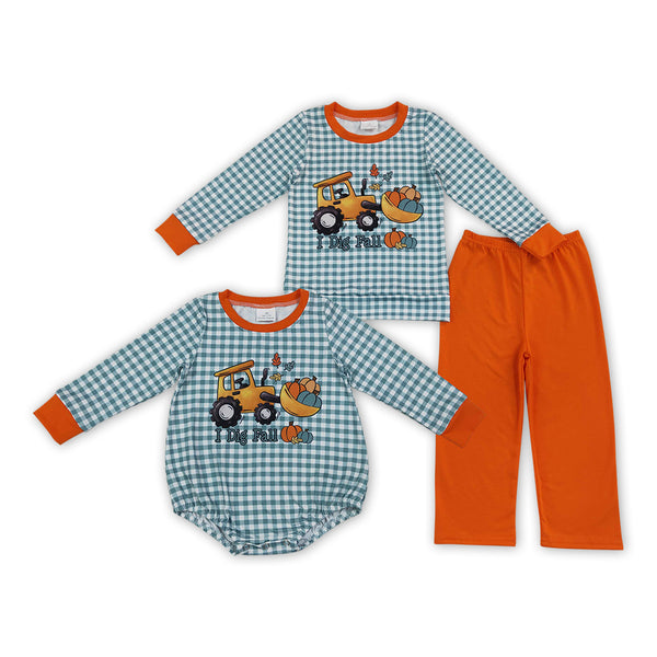 RTS Matching clothing fall tractor pumpkin print kid long sleeve romper top pant fall clothing-2026.9.18