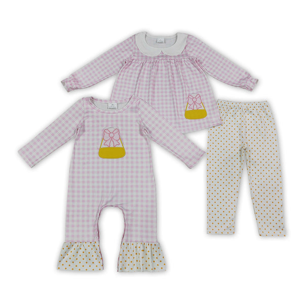 RTS Matching clothing kids halloween candy corn gingham embroidery baby girl fall clothing-2026.9.9