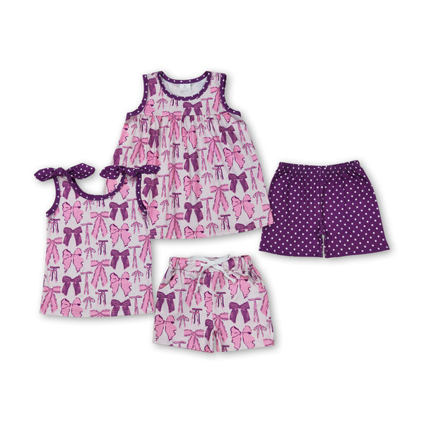 RTS kids clothes purple bow kids summer matching clothes summer shorts set