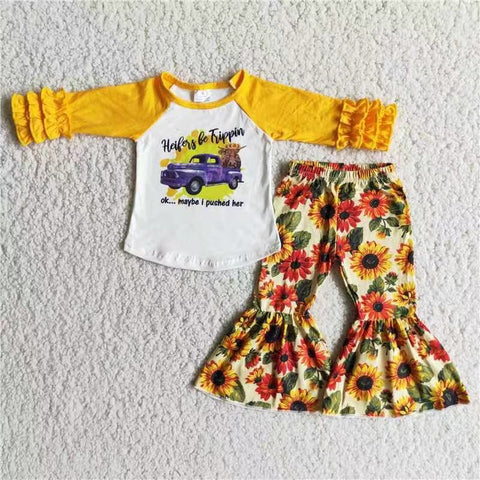 6 B0-2  girl winter sunflower truck long sleeve set--promotion 2024.12.28 $2.99