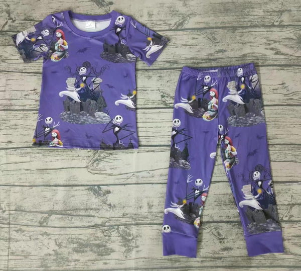 BSPO0026 halloween pajamas purple boy short sleeve set