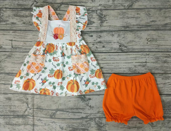 GSSO0125 girls halloween clothes embroidert pumpkin set