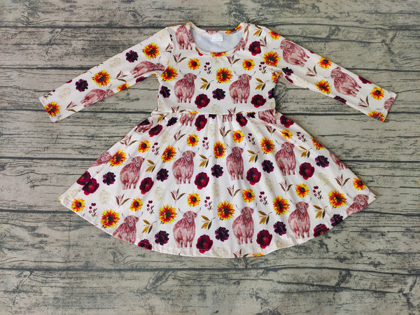 GLD0118 toddler girl dresses sunflower cow dress