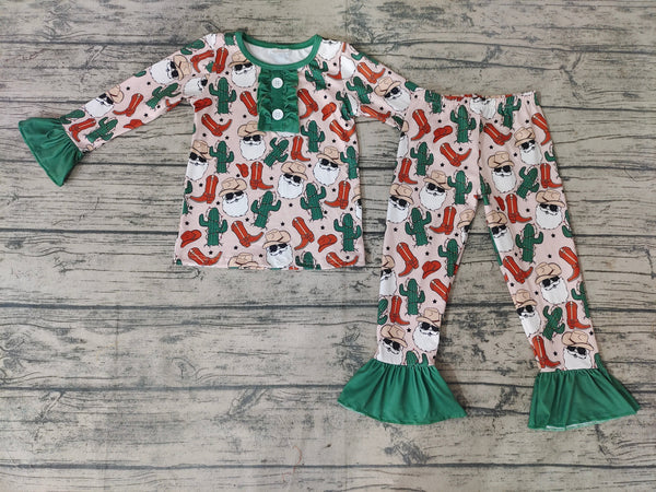 sleepwear green santa claus shoes matching pajamas set
