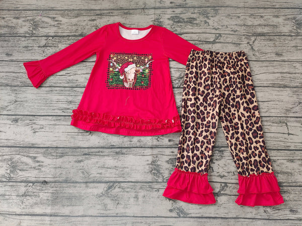 GLP0343 baby girl clothes cow red christmas outfits